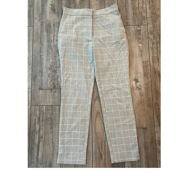 Zara Pants - Zara Womens Gray Windowpane Plaid Pull On Trousers Slim Leg Pants Size Medium
